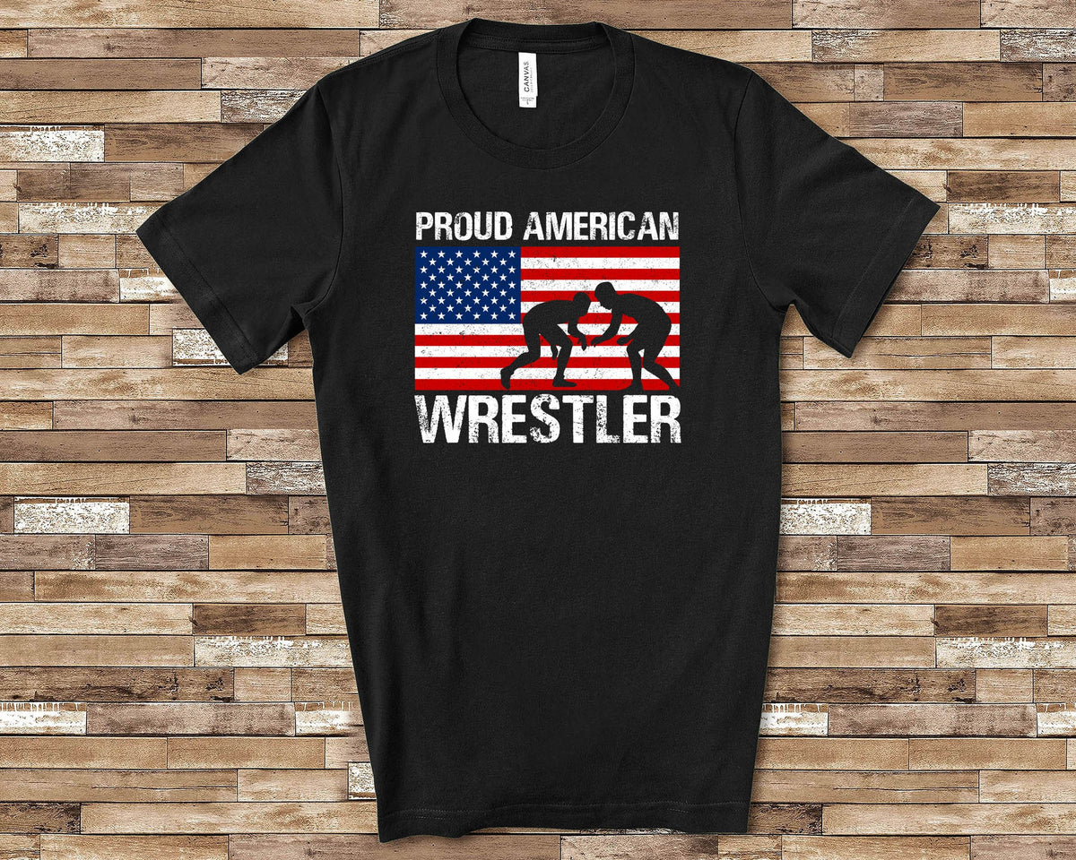 Proud American Wrestler Shirt Great Wrestler Gifts for Men or for Women Patriotic Wrestling T Shirt Wrestle Shirt Graphic Tee – Premium Graphic · High-Quality Print