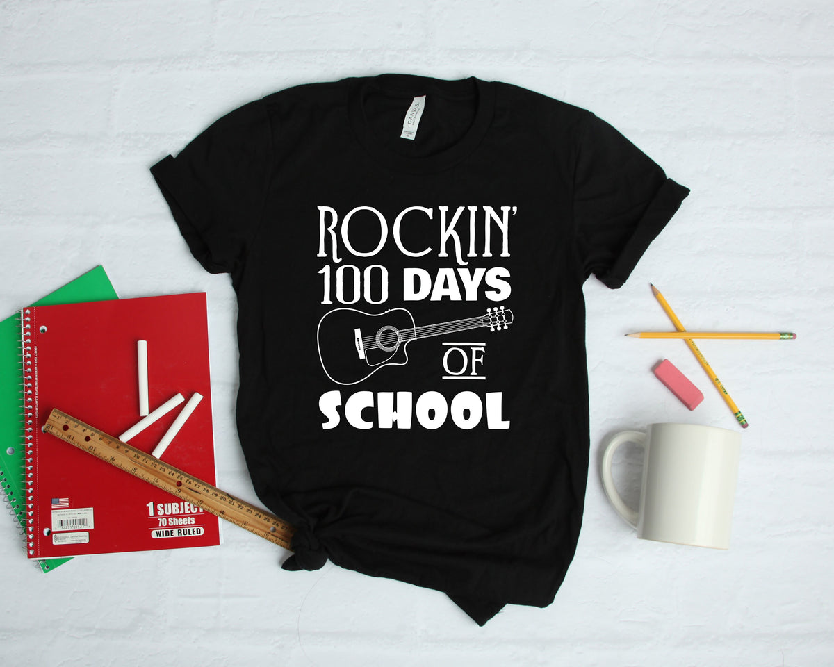 Rocking 100 Days of School Guitar Rock Music TShirt Hoodie Sweatshirt Long Sleeve Apparel Gift Hoodie – Premium Graphic · Perfect For Daily Wear