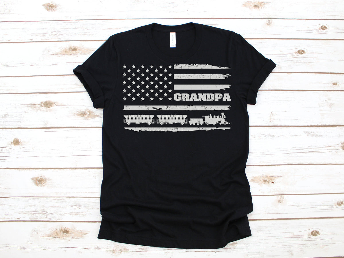 Grandpa Train Conductor Railroad American Flag USA TShirt Tank Top Hoodie Sweatshirt Long Sleeve Apparel Gift Hoodie – Premium Graphic · Trending Graphic Apparel
