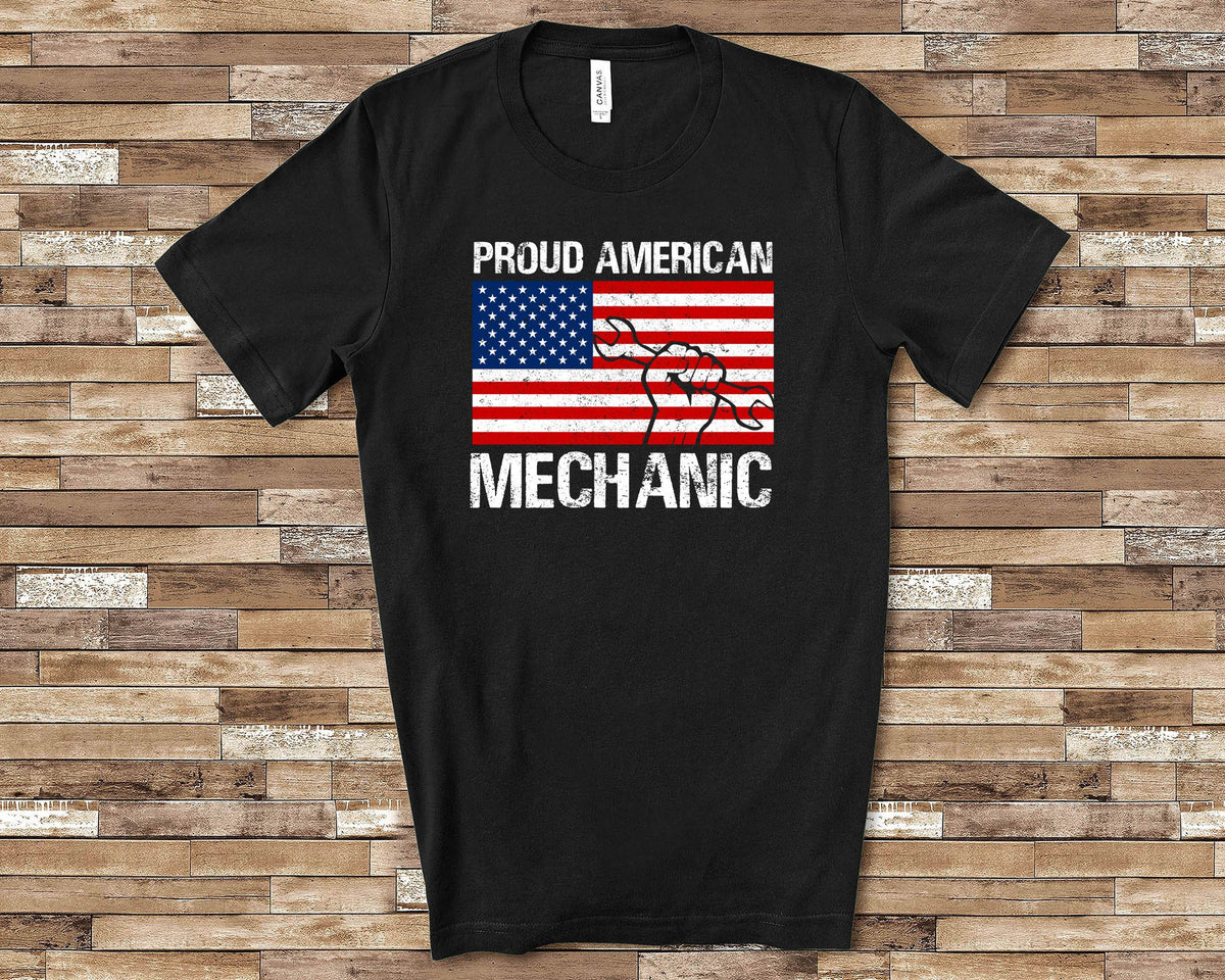 Proud American Mechanic Shirt Great Birthday Christmas or Father39s Day Gifts for Auto Mechanic Diesel Mechanic Car Mechanic Dad or Husband Graphic Tee – Easygoing Wear · High-Quality Print