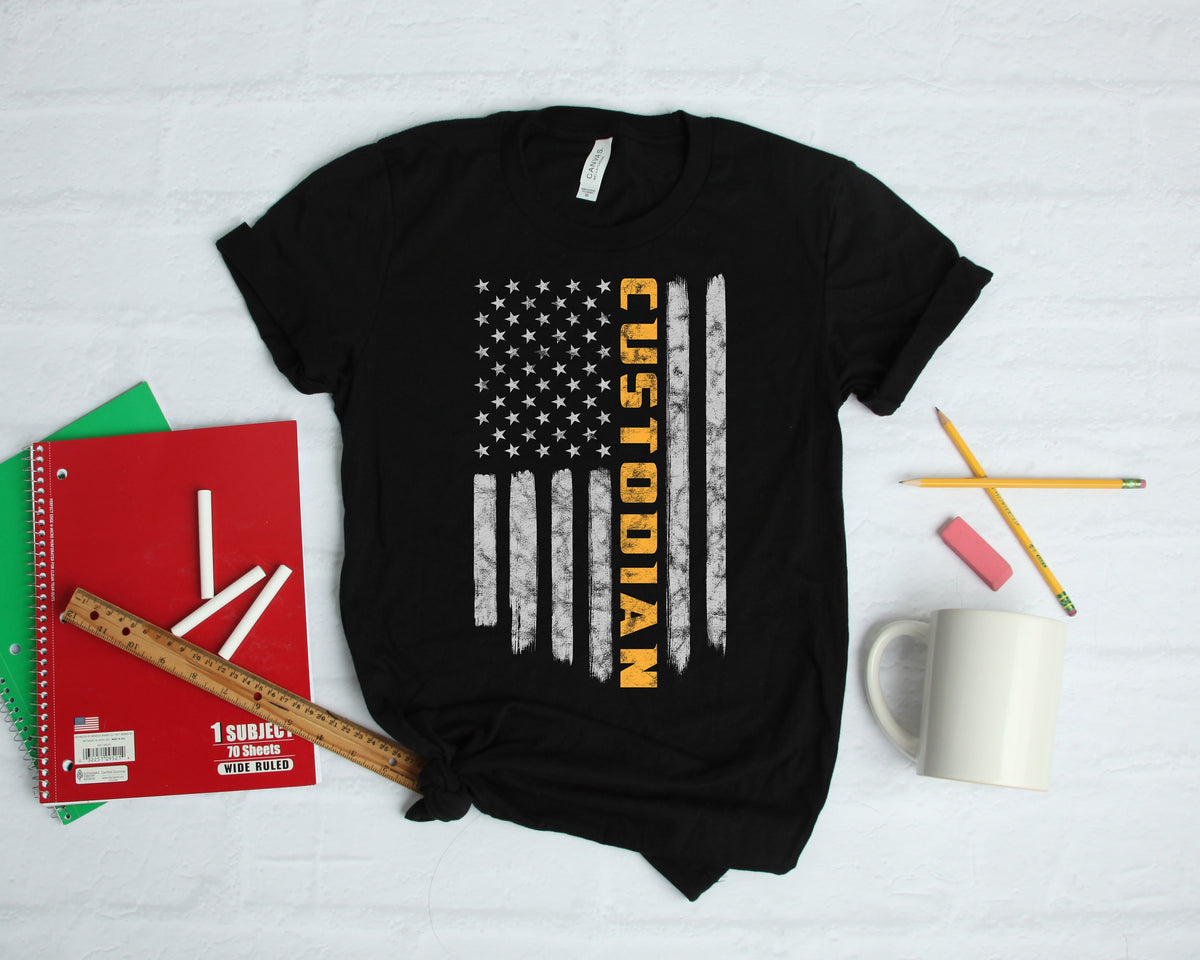 Custodian American Flag USA TShirt Hoodie Sweatshirt Long Sleeve Apparel Gift Hoodie – Feel-Good Design · Trending Graphic Apparel