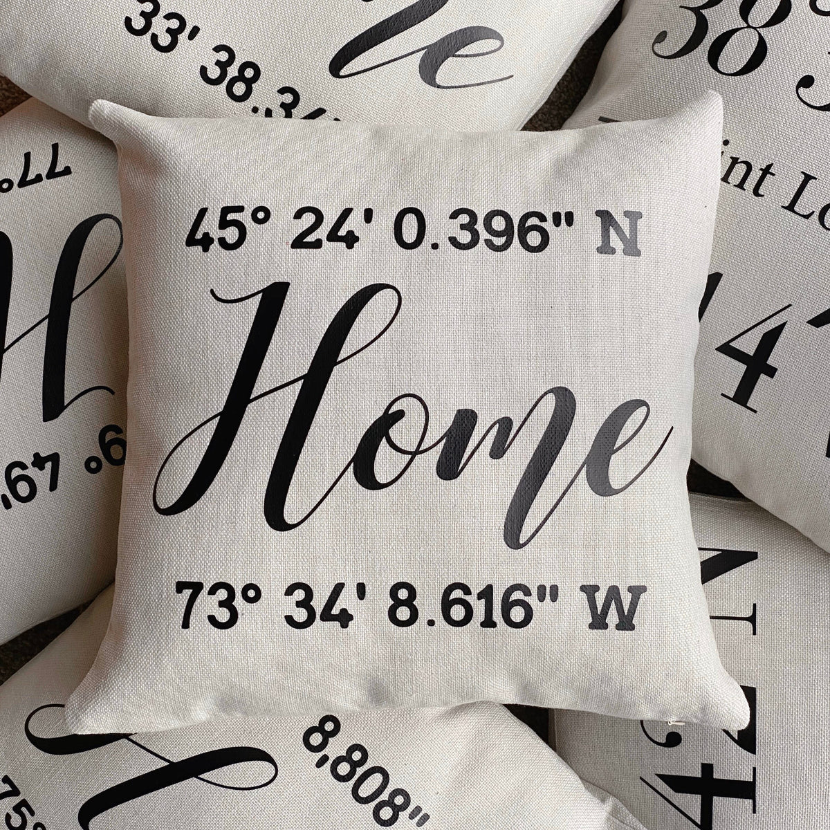 Personalized Coordinates Home Latitude Longitude Decorative Pillow Case Custom Coordinates Housewarming Gift Graphic Tee – Aesthetic Look · High-Quality Print