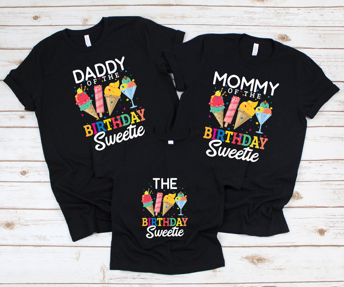 Ice Cream Birthday Girl Cute Matching Family Mommy Daddy Shirts TShirt TShirt Hoodie Baby One Piece Hoodie – Bold Style · High-Quality Print