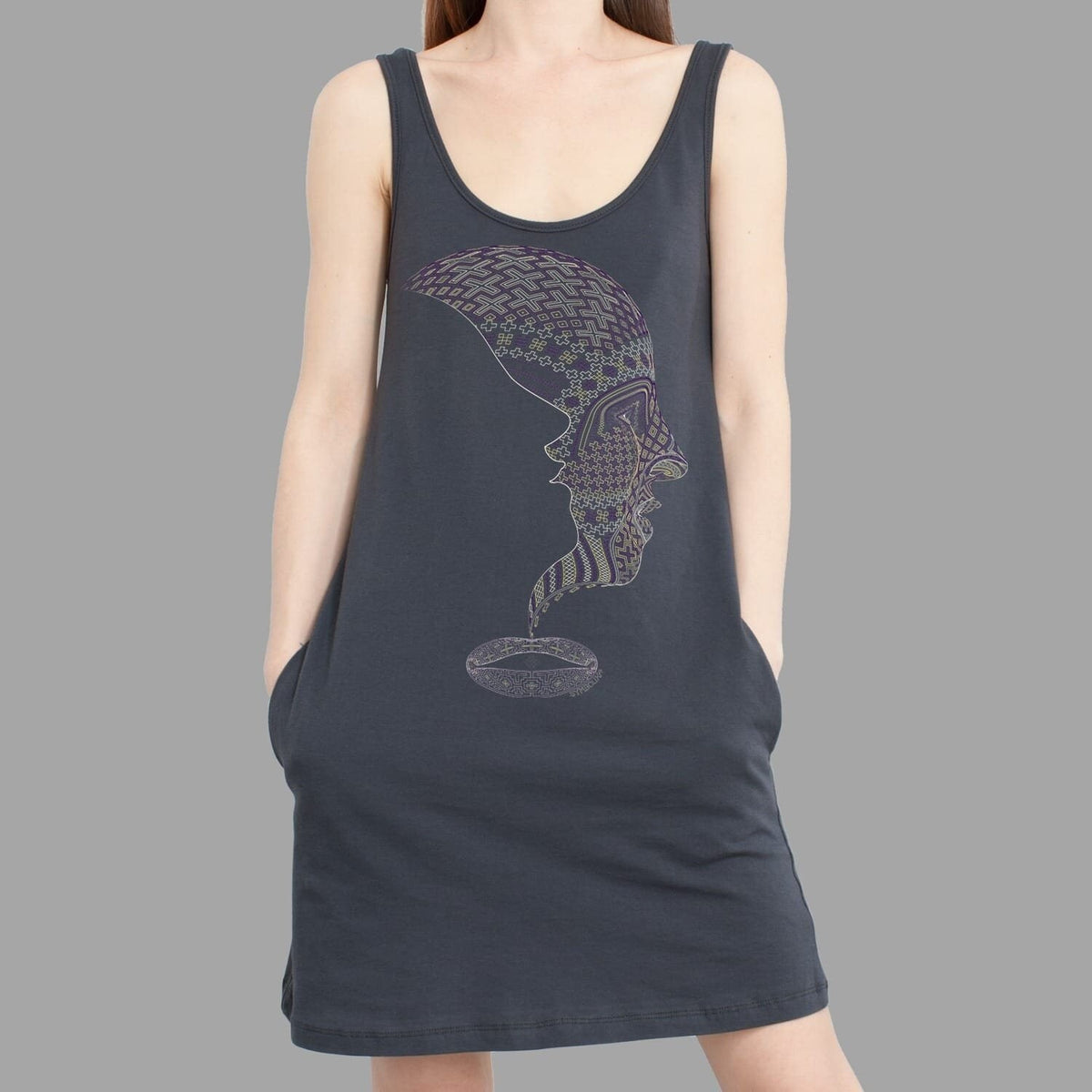 Women Pocket Dress choice of colors icaruna dress gift for her cotton dress with pockets glow in the dark UV active ayahuasca design dress Graphic Tee – Warm & Stylish · High-Quality Print