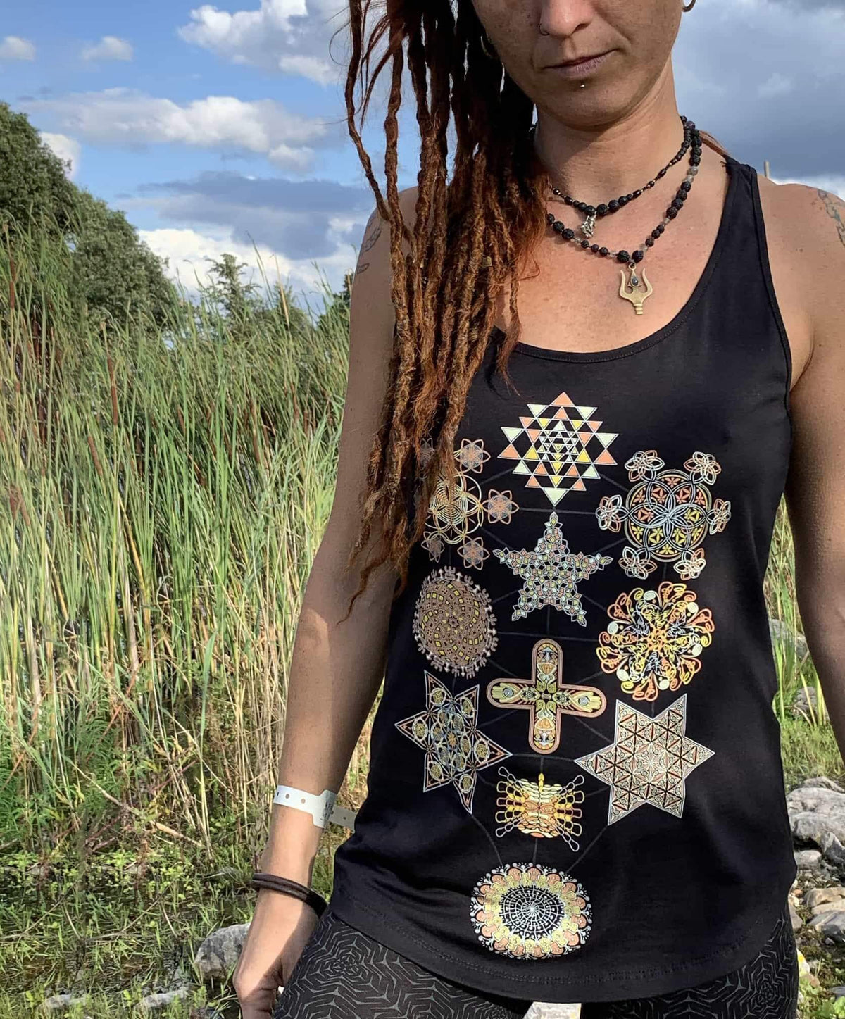 Sacred Geometry Tank Music Festival Top Burning Man Tree of Life Clothes for Yoga UV active shirt Kabbalah Inspired Top Black Tank Top – Bold Style · Top Pick For Any Outfit