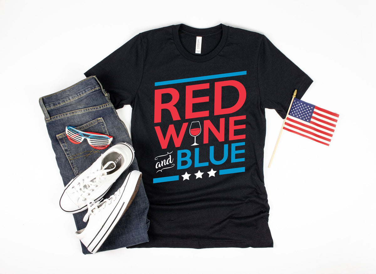 Red Wine and Blue TShirt Funny Alcohol American Flag Tank Top Fourth of July Hoodie Sweatshirt Long Sleeve Gift Hoodie – Aesthetic Look · Great Gift For Fans