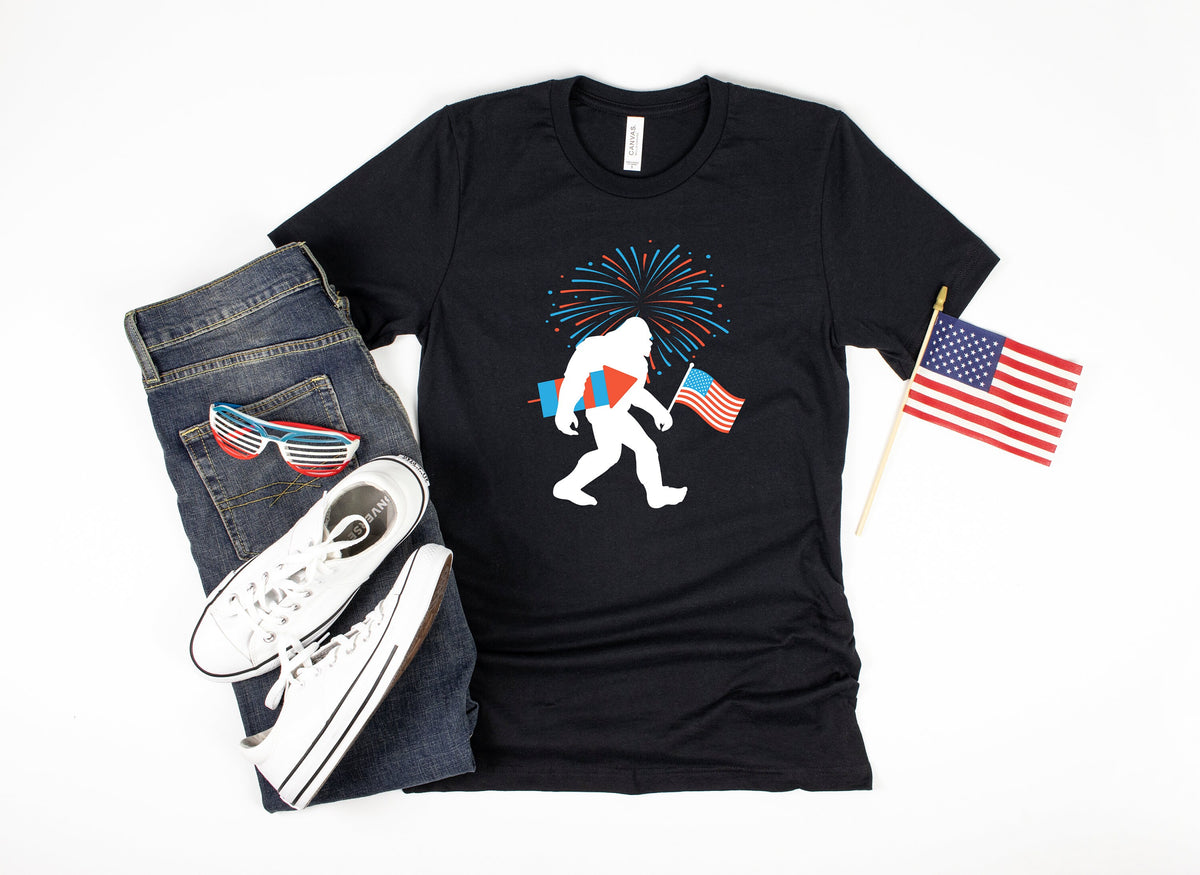 Bigfoot Fireworks TShirt Funny Sasquatch July 4th American Flag Tank Top Fourth of July Hoodie Sweatshirt Long Sleeve Patriotic Gift Hoodie – Premium Graphic · Great Gift For Fans