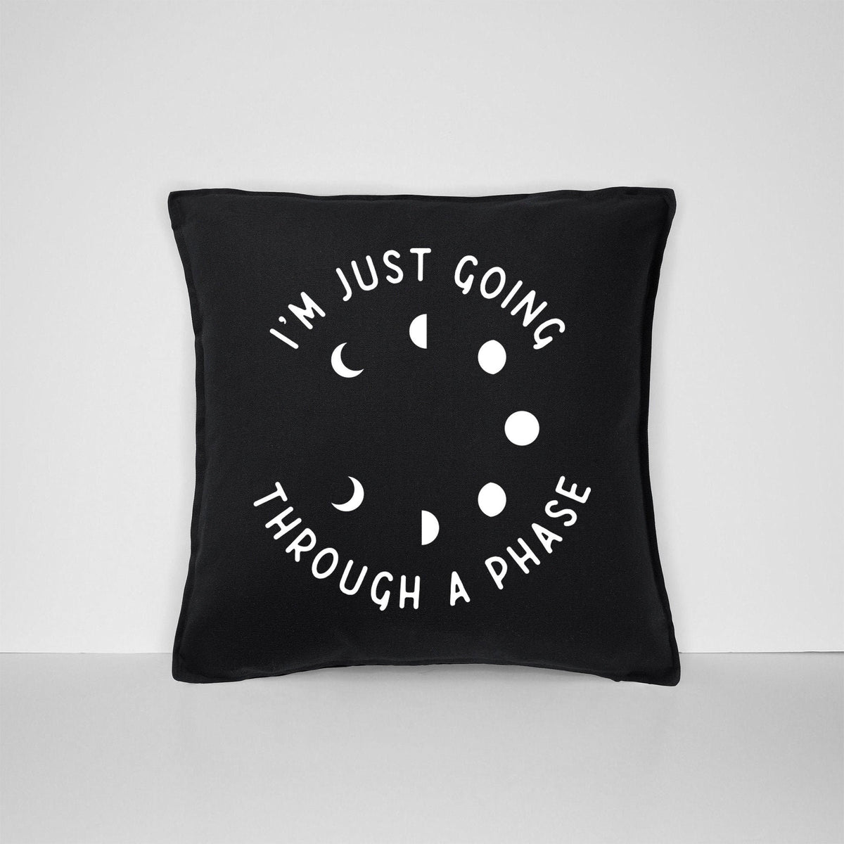 I39m Just Going Through A Phase Throw Pillow Case Black Gothic Celestial Moon Home Decor Graphic Tee – Feel-Good Design · Trending Graphic Apparel