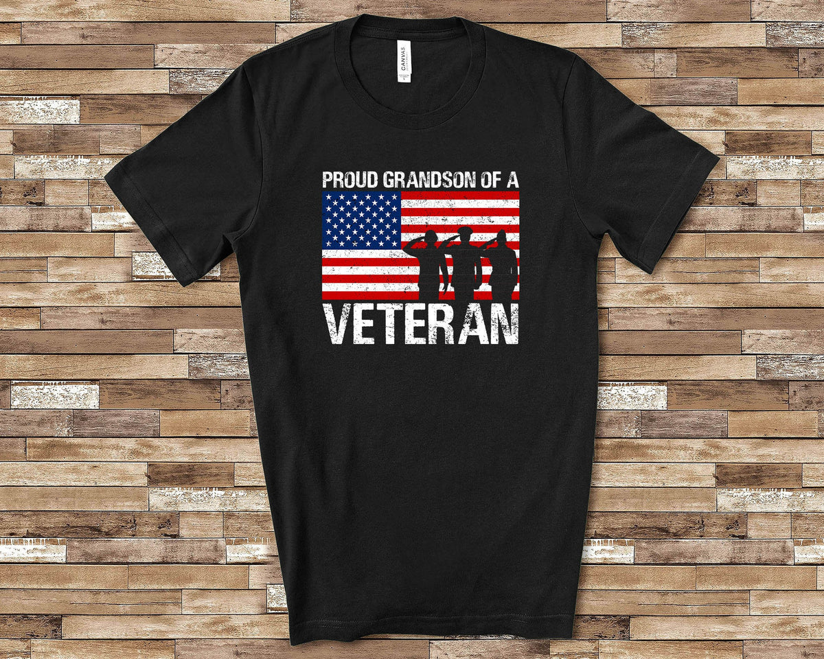 Proud Grandson of a Veteran Matching Family Shirt Great for Memorial Day Veterans Day Flag Day July 4th or Fathers Day Gifts Graphic Tee – Everyday Comfort · Perfect For Daily Wear