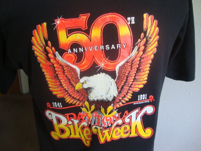 Vintage 9039s 50th Anniversary Daytona Bike Week Pocket T Shirt Size L Graphic Tee – Bold Style · High-Quality Print