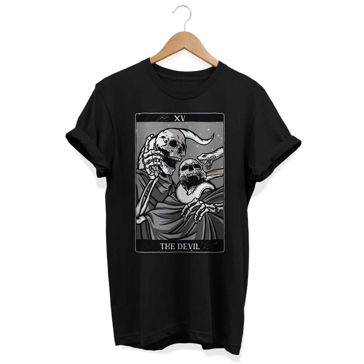 The Devil Tarot Card Shirt Skeletons Snake Graphic Tee Goth Style Gifts Graphic Tee – Warm & Stylish · High-Quality Print