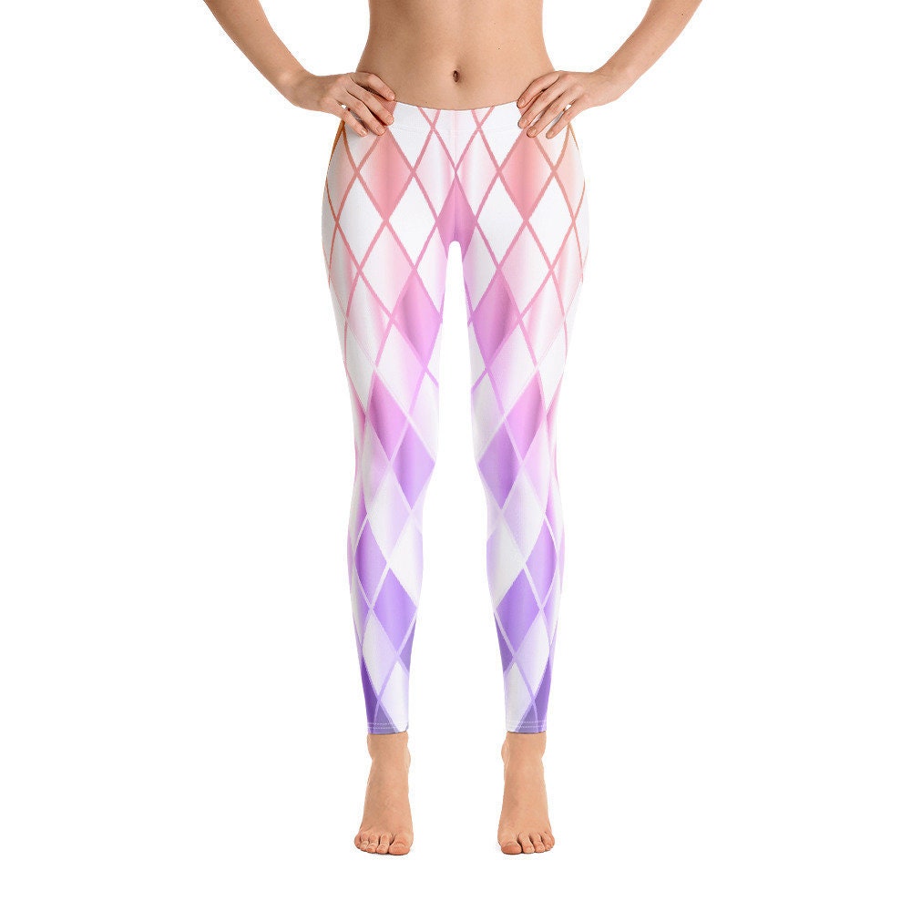Pink Purple Gold Diamond Geometric Pattern Leggings for Women Great for Comfortable Everyday Wear Fitness Workout or Yoga Graphic Tee – Soft Feel · Great Gift For Fans