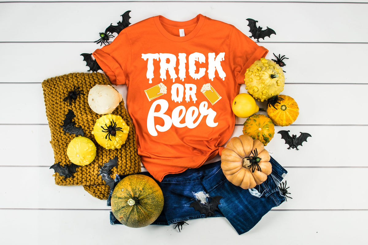 Trick or Beer Halloween Shirt Funny Craft Beer Brewery Costume Orange TShirt Graphic Tee – Soft Feel · Must-Have Style