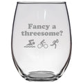 Triathlon Stemless Wine Glass Funny Triathlon Gift Triathlete Present Fancy A Threesome Graphic Tee – Bold Style · Top Pick For Any Outfit