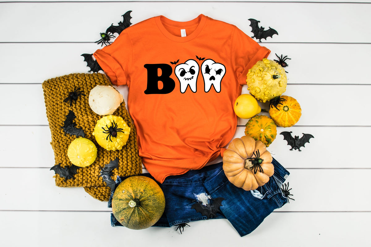 Boo Dentist Teeth Shirt Cute Tooth Dental Hygienist Costume Orange TShirt Dental Office Funny Shirts Graphic Tee – Aesthetic Look · Trending Graphic Apparel