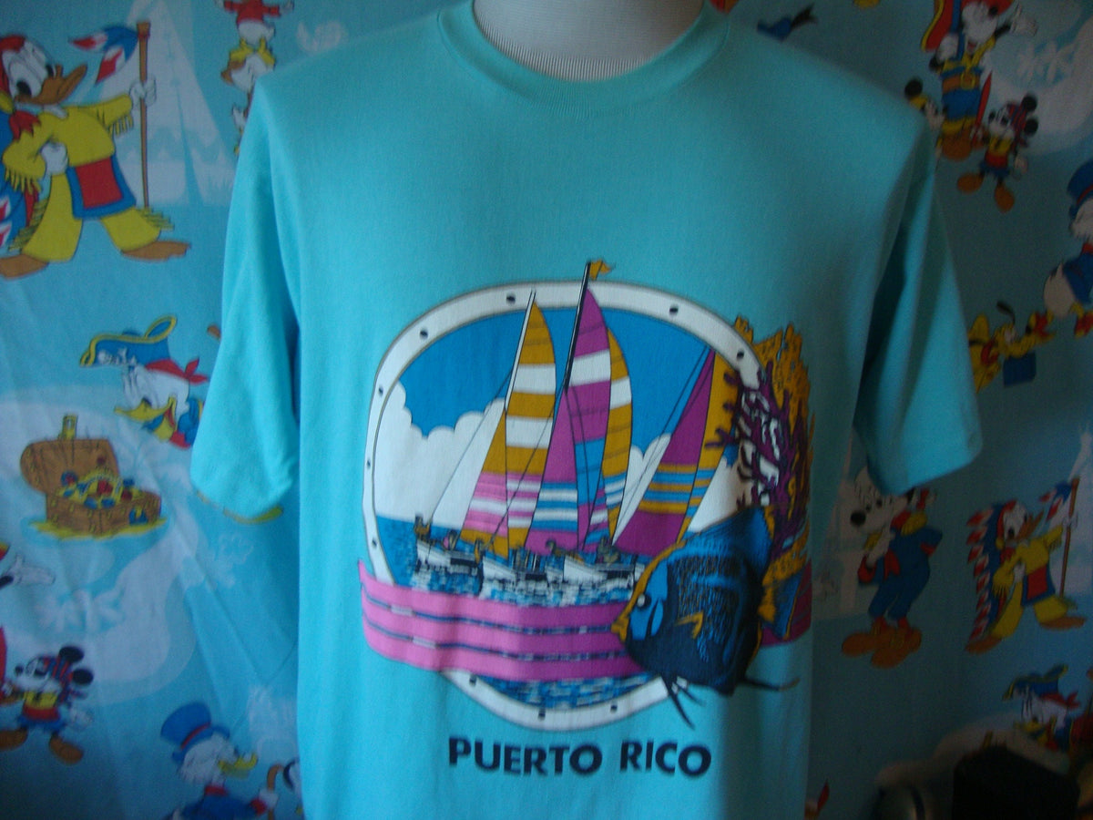 Vintage 8039s Puerto Rico Tourist Sailing Light Blue Sailboat T Shirt Size L Graphic Tee – Cozy Vibes · High-Quality Print