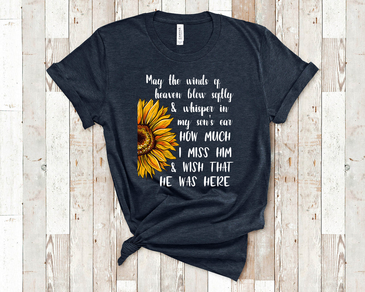 May The Winds Of Heaven Memorial Shirt with Sunflower for Mother After Death of Son Graphic Tee – Bold Style · Top Pick For Any Outfit