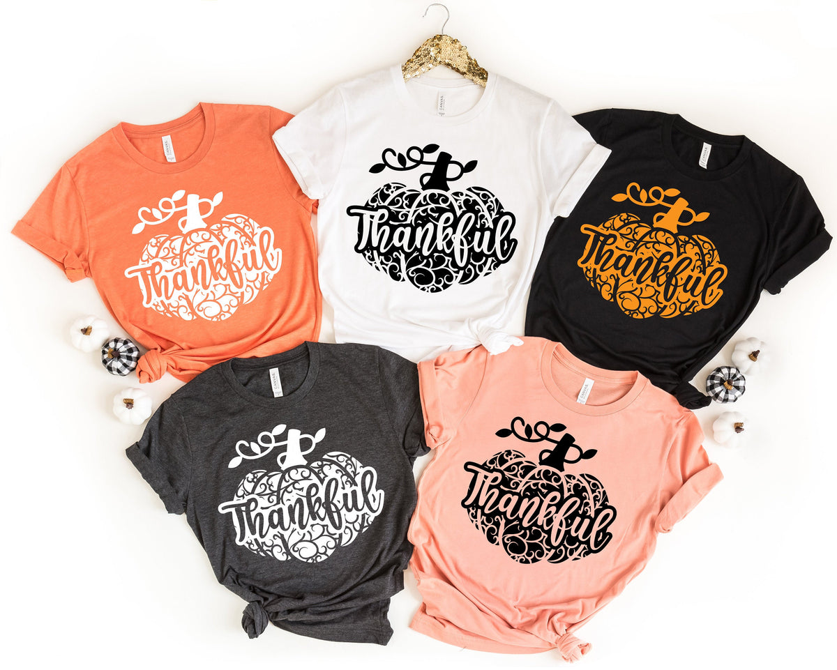 Thankful Tshirt Thankful Fall Pumpkin Day Thankful Family Shirts Thanksgiving Shirts Family Matching Shirts Cute Tshirt Family Dinner Graphic Tee – Soft Feel · Great Gift For Fans