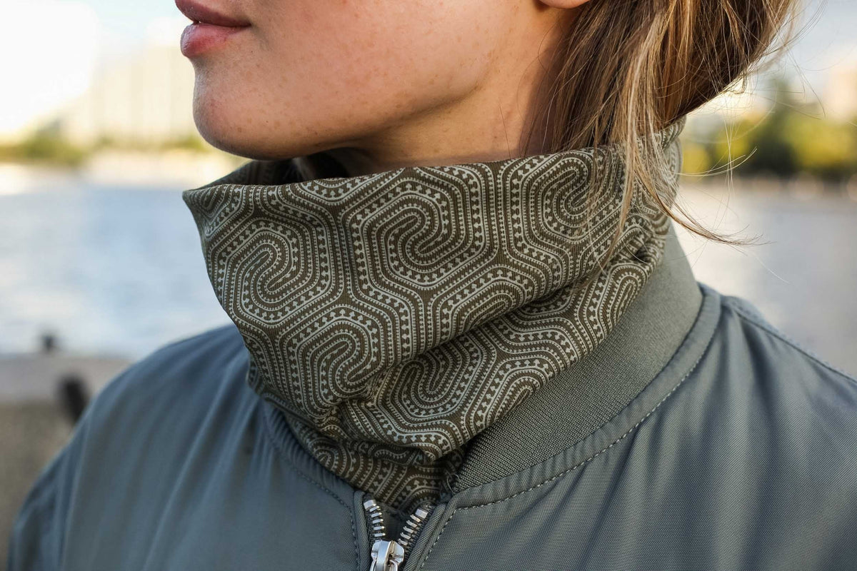 Neck Warmer Snood Cotton Neck Gaiter Face Mask MORCELS MONO OLIVE Cloth Face Masks Washable Bandana Balaclava Scarf Shield Mouth Cover Graphic Tee – Aesthetic Look · High-Quality Print