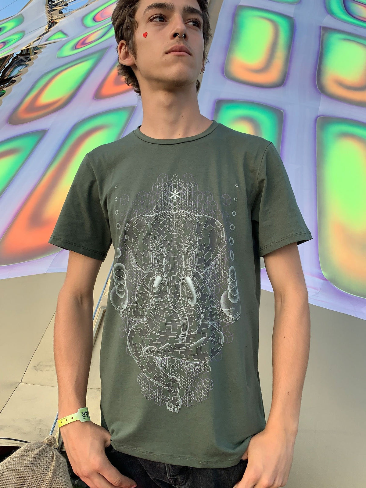 Ganesha Yoga Shirt for men Psychedelic Elephant tee GANESCHER OLIVE Sacred Geometry T shirt Psychedelic Tee Yoga Gift for Him Graphic Tee – Feel-Good Design · Perfect For Daily Wear