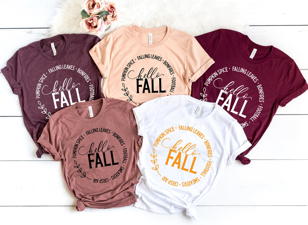 Hello Fall Tshirt Thankful Fall Pumpkin Day Thankful Family Shirts Thanksgiving ShirtsFamily Matching Shirts Cute TshirtFamily Dinner Graphic Tee – Aesthetic Look · Great Gift For Fans