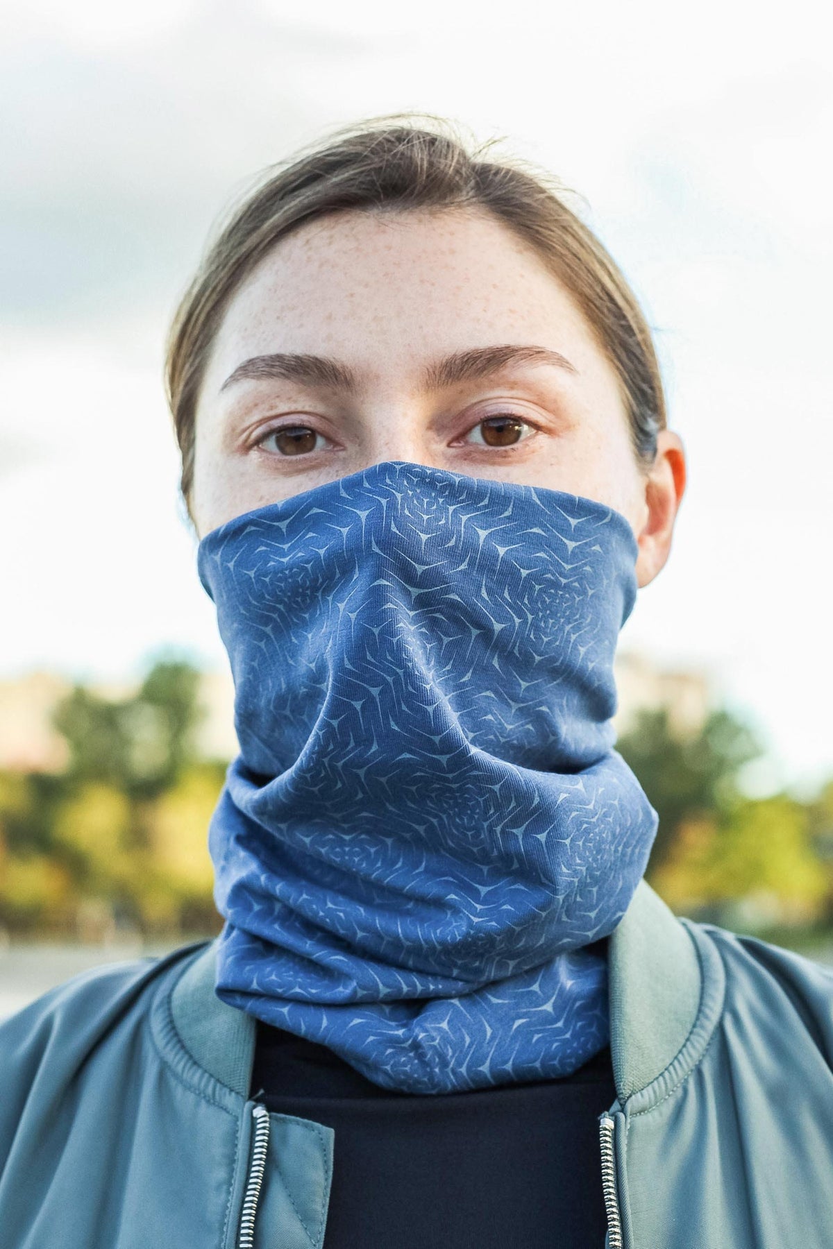 Cloth Face Mask Washable Face Headband Bandana Snood Festival Dust Mask Neck Warmer Bandana Gaiter Face Mask MOLEKULA MONO Steel Blue Graphic Tee – Easygoing Wear · Must-Have Style