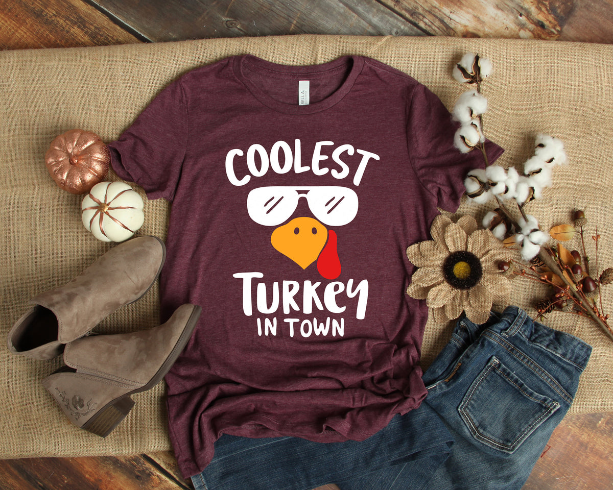 Coolest Turkey in Town ShirtBoys ThanksgivingFunny Kids Thanksgiving Shirt Thankful ShirtFall Shirt Hello PumpkinFamily Matching Shirt Graphic Tee – Easygoing Wear · High-Quality Print