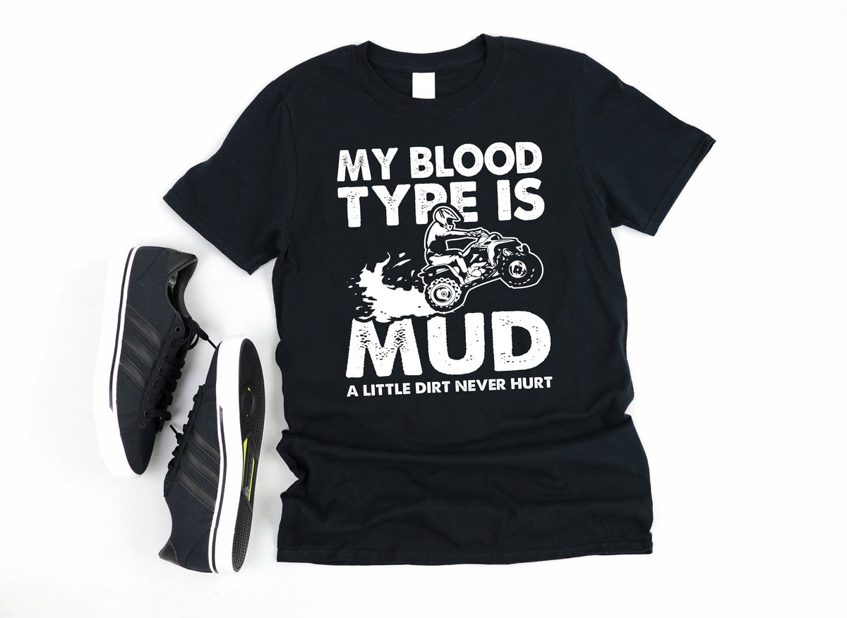 Funny ATV TShirt ATV My Blood Type Is Mud 4Wheeler Long Sleeve Four Wheeler Sweatshirt ATV Rider Children Kids Tees Hoodie Hoodie – Fan Favorite · High-Quality Print