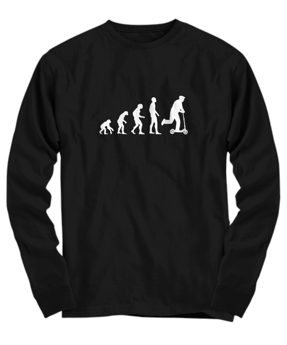 Funny Scooter Shirt Scooter Gifts Present For Scooter Rider Evolution of Humanity Long Sleeve Tee Graphic Tee – Everyday Comfort · Great Gift For Fans