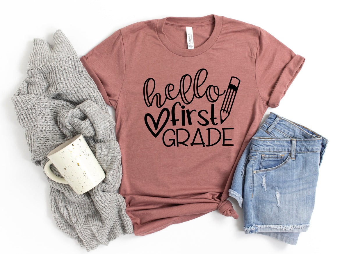 Hello First Grade Shirt Back to School Shirt Teacher Shirt Team Teacher Shirt First Grade Teacher Shirt First Day Of School Shirt Graphic Tee – Premium Graphic · Top Pick For Any Outfit