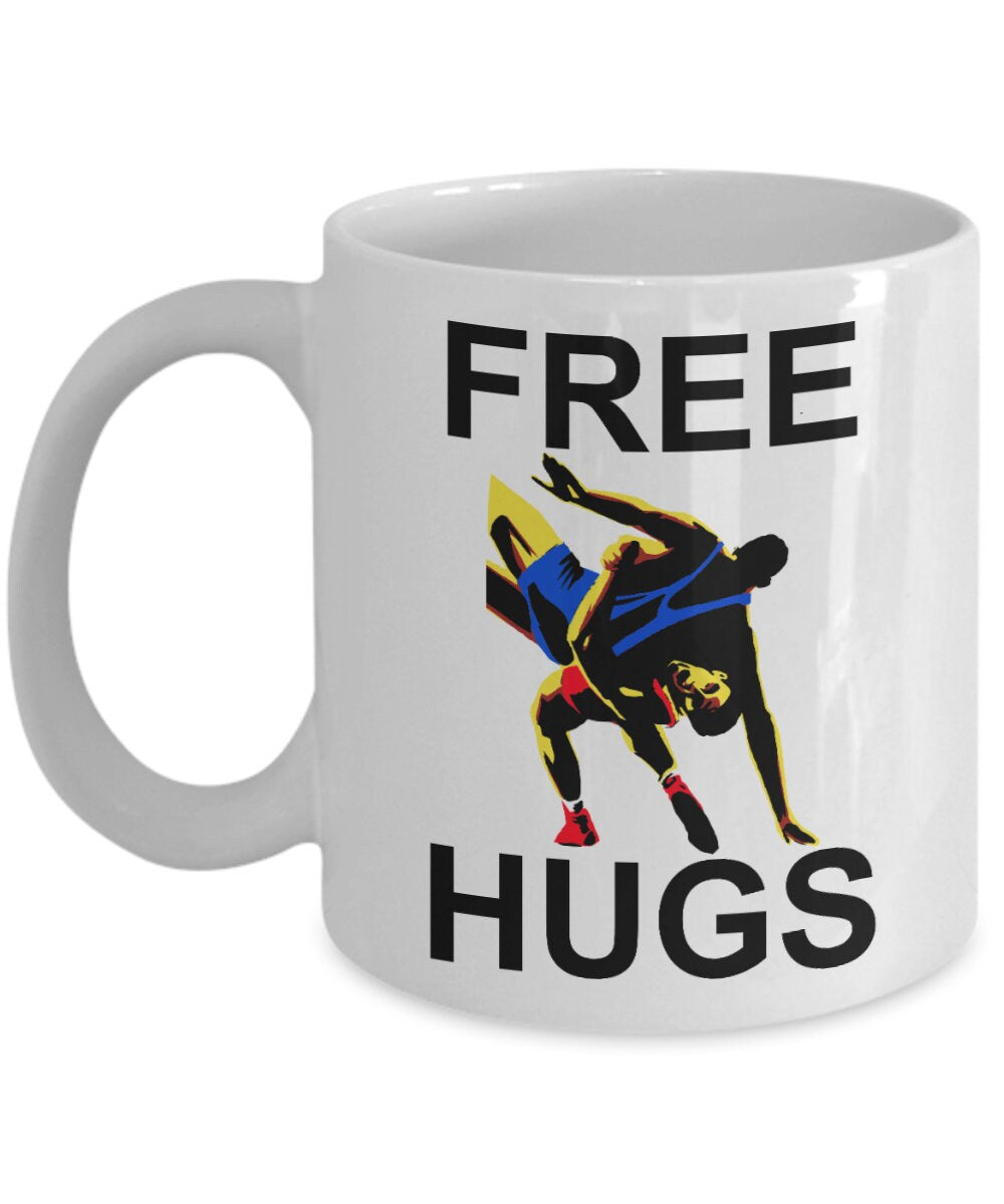 Wrestling Coffee Mug Funny Wrestling Gift Wrestler Gift Idea Grappling Gift Free Hugs Graphic Tee – Bold Style · Great Gift For Fans