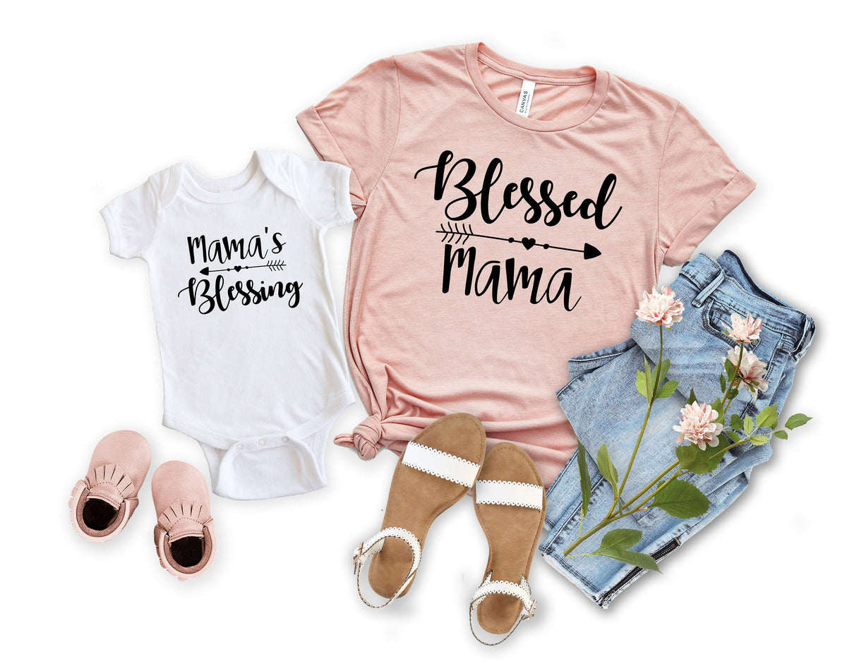 Mommy and Me Shirts Mama39s Blessing Blessed Mama Shirt Baby Shower Gift Mommy and me matching shirts Mother Son Shirts Mother Daughter Graphic Tee – Cozy Vibes · Perfect For Daily Wear