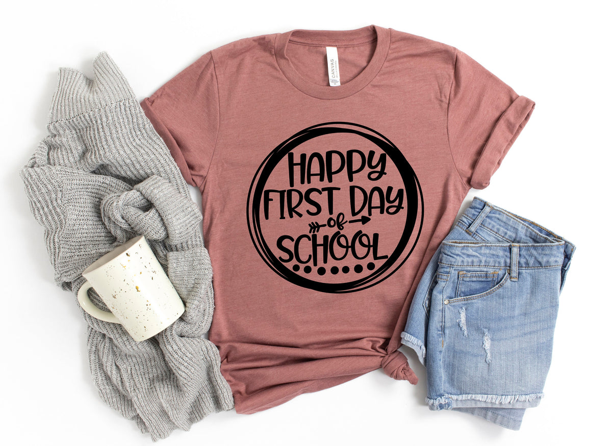 Happy First Day of School ShirtTeacher Gift Gift for Teachers Kindergarten Teacher Teacher AppreciationBack to School Shirt Graphic Tee – Aesthetic Look · Must-Have Style