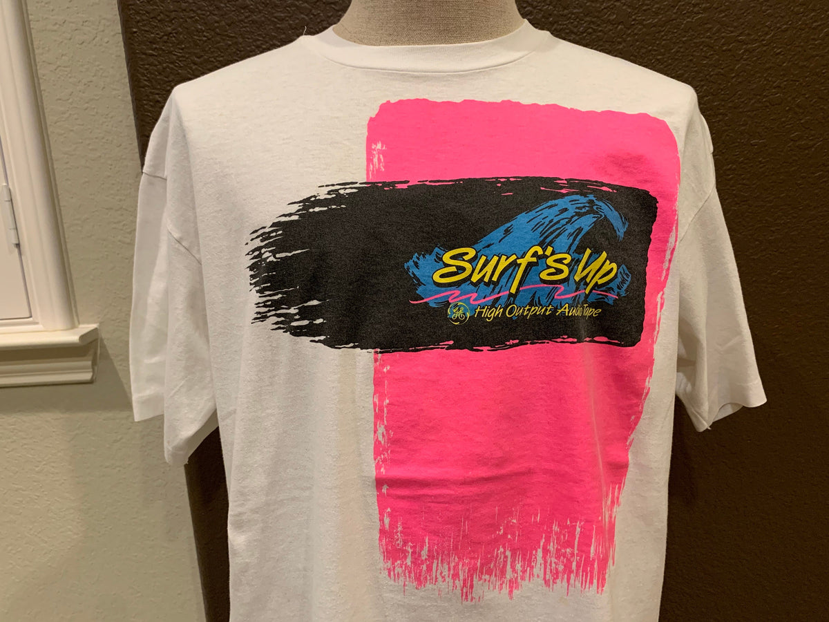 Vintage 8039s Surf39s Up GE Cassette Tape High Output Audio Tape White T Shirt Size XL Graphic Tee – Premium Graphic · Top Pick For Any Outfit