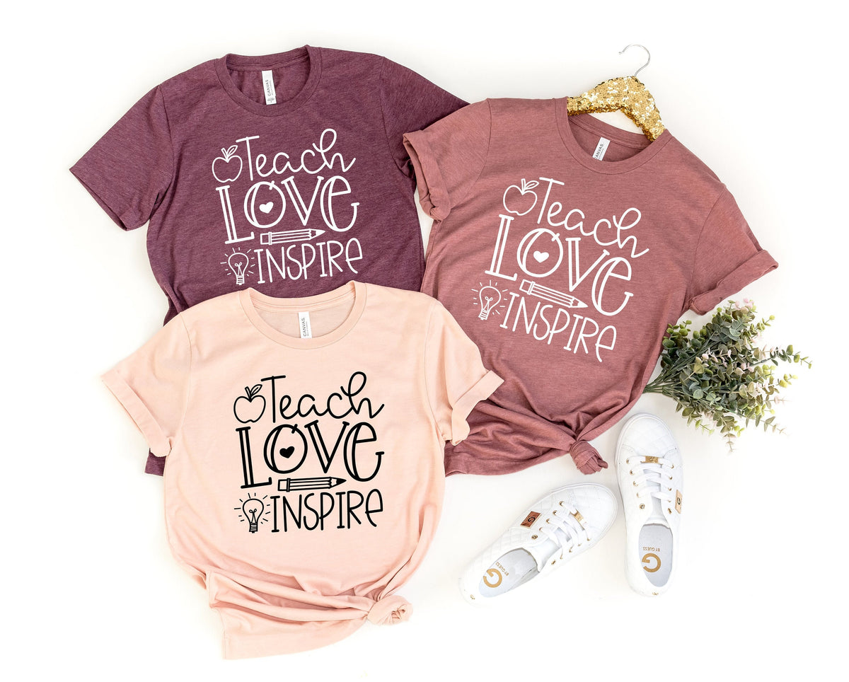 Teach Love Inspire Shirt Teacher Gift Teacher Shirt Elementary School Teacher Shirt Preschool Teacher Teaching is a Work of Heart Graphic Tee – Cozy Vibes · High-Quality Print