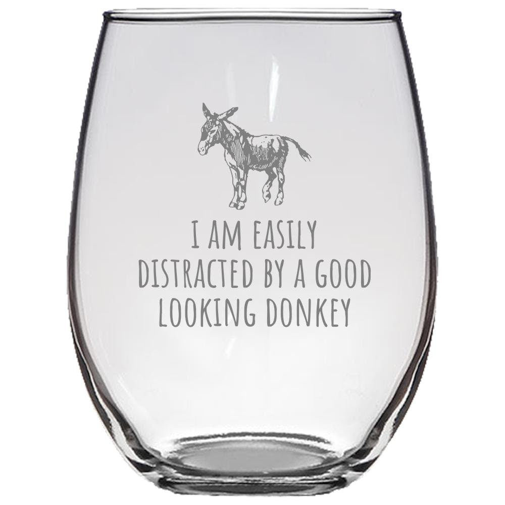 Donkey Lover Gift Donkey Farm Gift Donkey Dairy Present Gift For Donkey Farmer Good Looking Donkey Stemless Wine Glass Graphic Tee – Everyday Comfort · Great Gift For Fans
