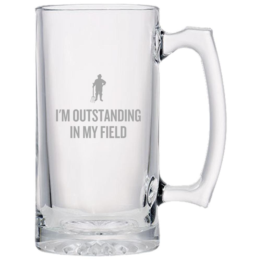 Funny Farming Beer Mug Farmer Gift Idea Outstanding In My Field Farmer Beer Glass Farming Humor Graphic Tee – Soft Feel · Great Gift For Fans