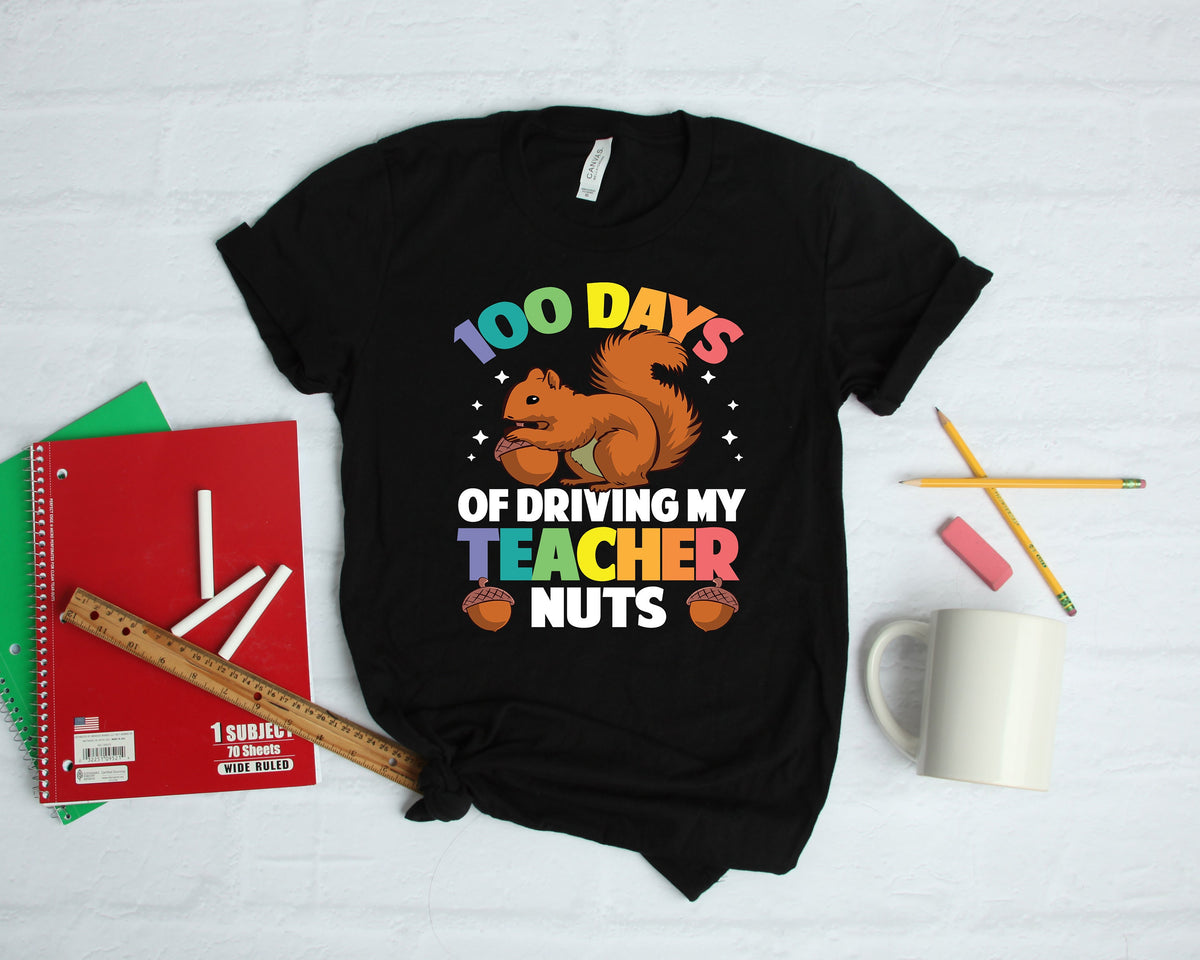 Squirrel 100 Days of School TShirt Kids Tee Driving My Teacher Nuts Cute 100th Day of School Shirt Long Sleeve Apparel Gift Graphic Tee – Everyday Comfort · Must-Have Style