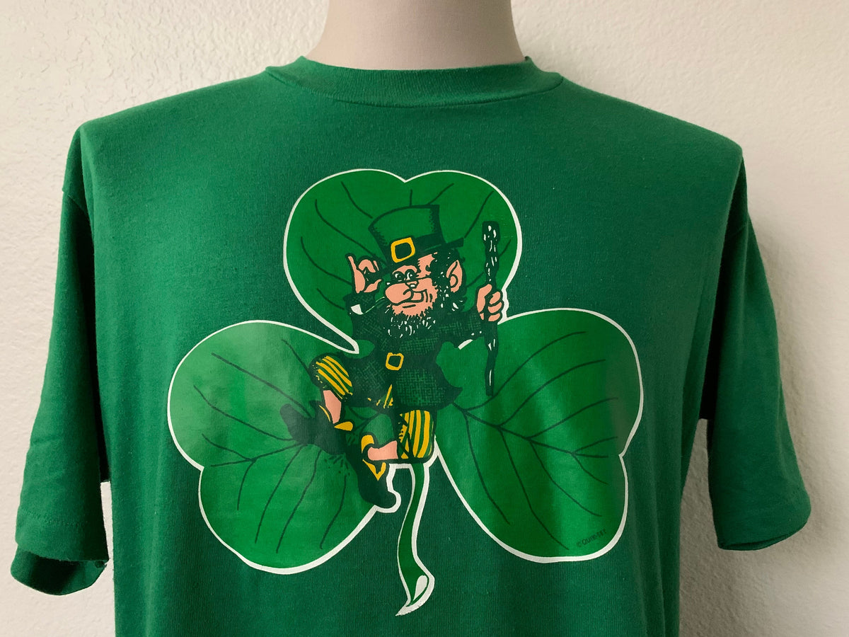 Vintage 8039s Three Leaf Clover Irish Leprechaun st Patricks day Green T Shirt Size XL Graphic Tee – Bold Style · Trending Graphic Apparel