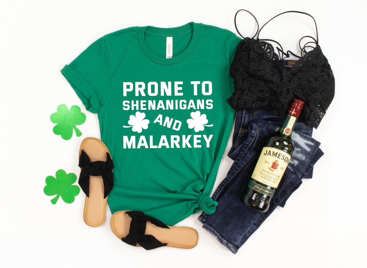 Prone to Shenanigans and Malarkey St Patricks Day Shirt Lucky Shamrock Shirt Irish Shirt Lucky Tanks Patricks Day Tanks Tank Top – Bold Style · Trending Graphic Apparel