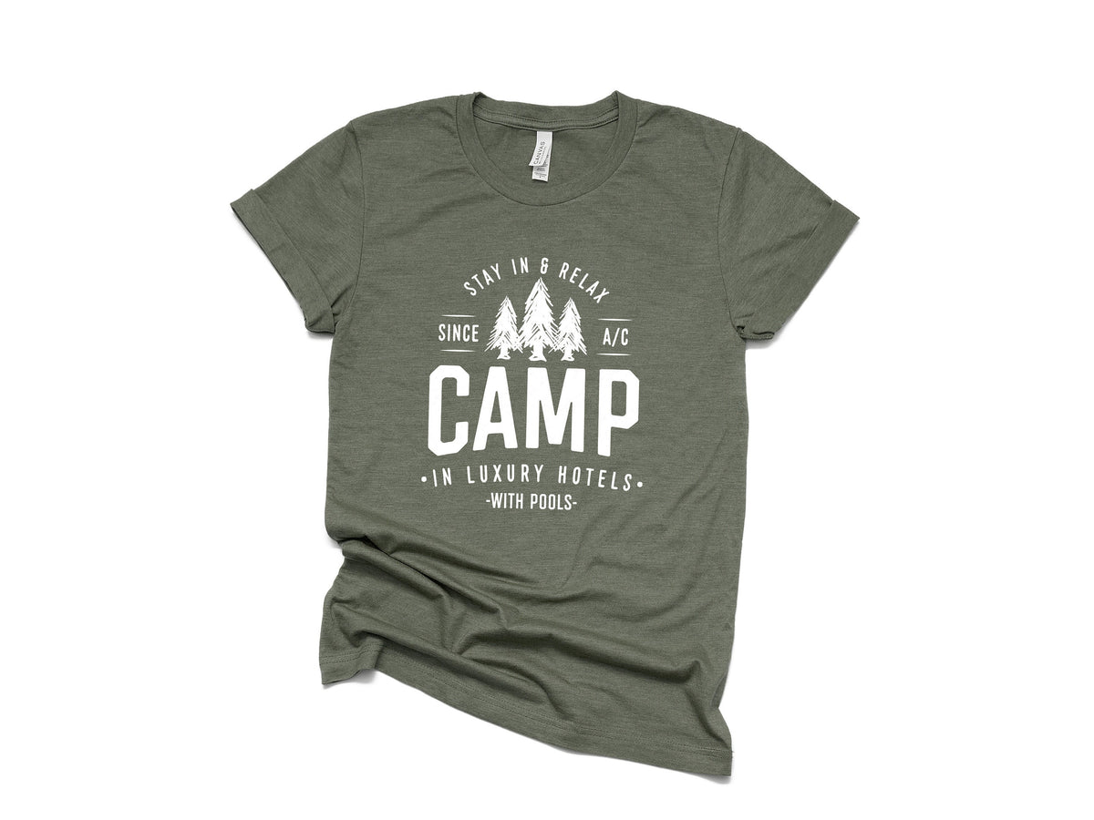 Camp in Hotels ShirtCamping ShirtFunny Camping ShirtCamping GiftCamper ShirtCamp Squad T shirtMatching Friends Camping ShirtRoad Trip Graphic Tee – Feel-Good Design · Perfect For Daily Wear