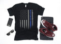 Retired Police Officer T Shirt Law Enforcement Retirement Gift Cop Thin Blue Line Shirt USA Flag Hoodie Long Sleeve Sweatshirt Hoodie – Soft Feel · High-Quality Print