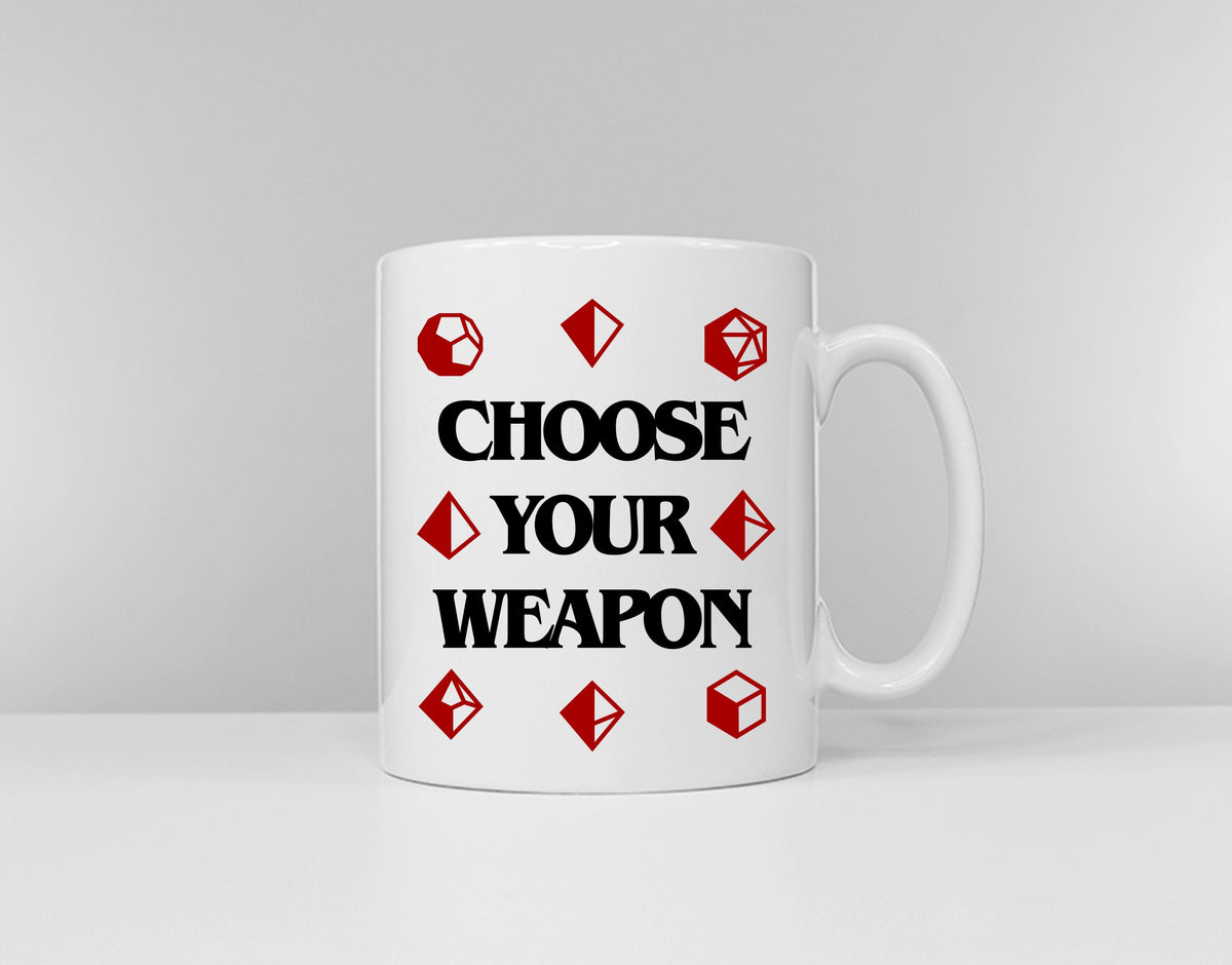 Choose Your Weapon DnD Party Dice Mug DM Dungeons and Dragons Inspired Coffee Mug Dungeon Master Gift Graphic Tee – Bold Style · Great Gift For Fans