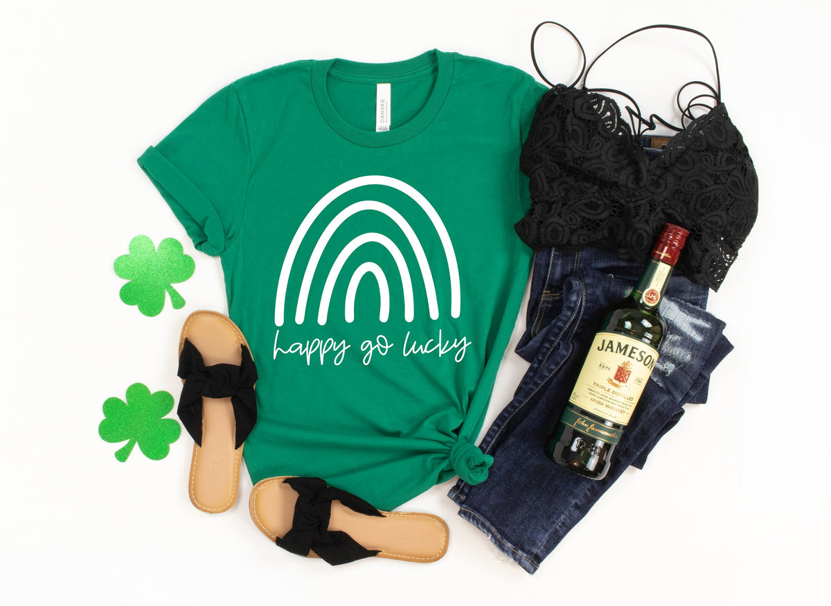 St Patricks Day ShirtHappy Go Lucky RainbowShamrock Shirt St Patty39s ShirtIrish ShirtShenanigans Drinking ShirtFamily Matching Shirt Graphic Tee – Premium Graphic · Perfect For Daily Wear