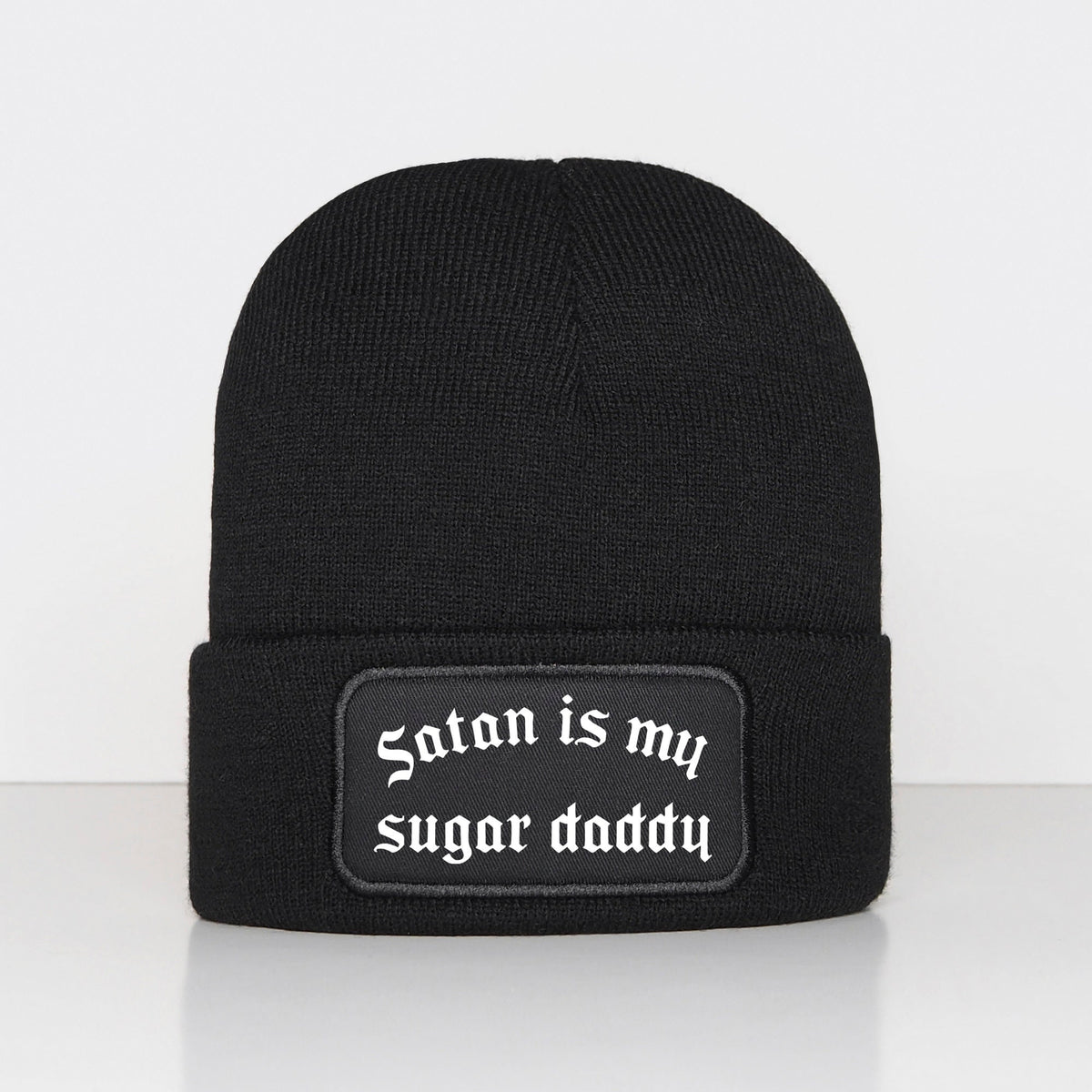 Goth Beanie Hat Satan Is My Sugar Daddy Beanie Black Wooly Knitted Beany Graphic Tee – Soft Feel · Perfect For Daily Wear
