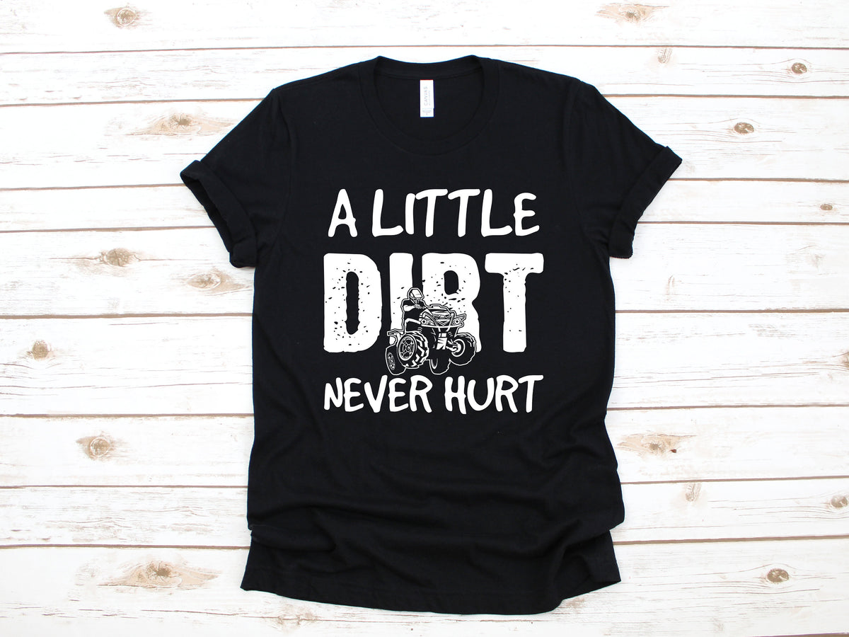 ATV TShirt Funny ATV Little Dirt Never Hurt TShirt 4Wheeler Long Sleeve Four Wheeler Sweatshirt ATV Rider Children Kids Tees Hoodie Hoodie – Soft Feel · Great Gift For Fans
