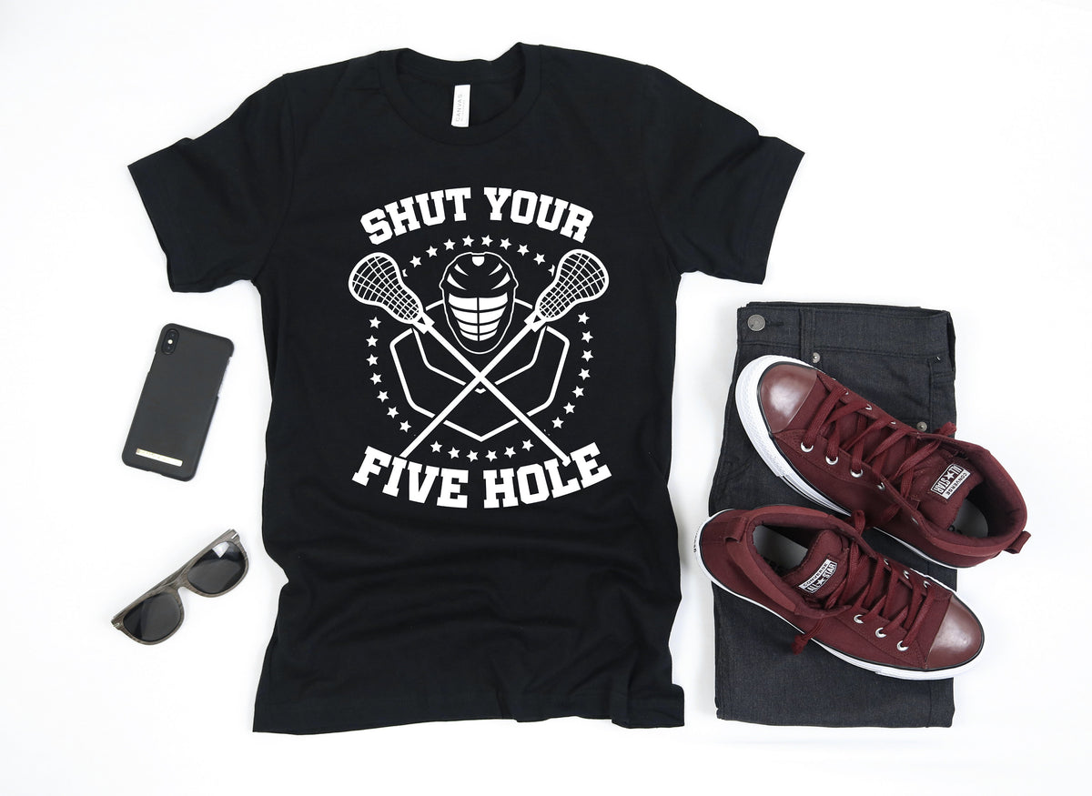 Shut Your Five Hole Lacrosse Shirt Funny Lax Player TShirt Lacrosse Hoodie Sweatshirt Long Sleeve Hoodie – Premium Graphic · Perfect For Daily Wear