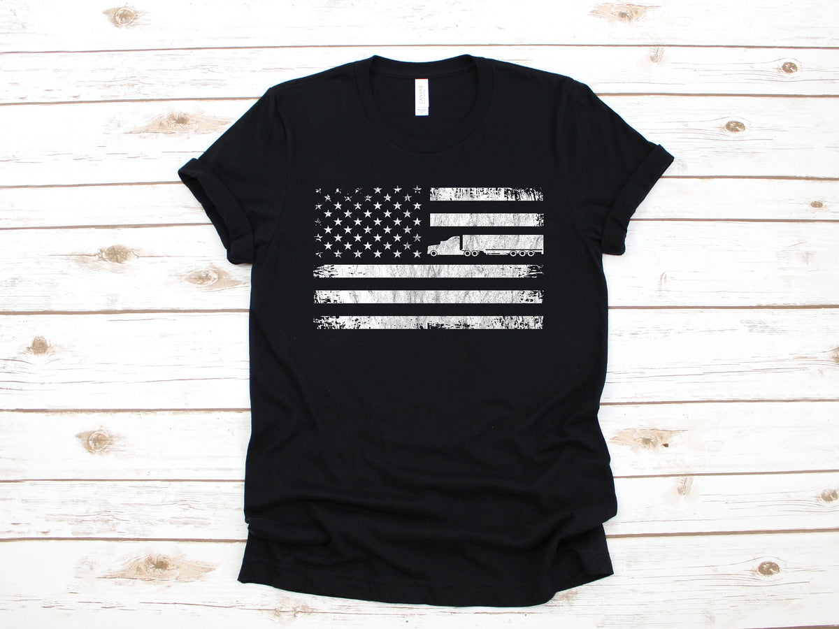 American Flag Trucker TShirt Patriotic Trucker USA Flag Gifts for Truckers Semi Truck Driving Gift Tank Top Hoodie Long Sleeve Hoodie – Feel-Good Design · Great Gift For Fans