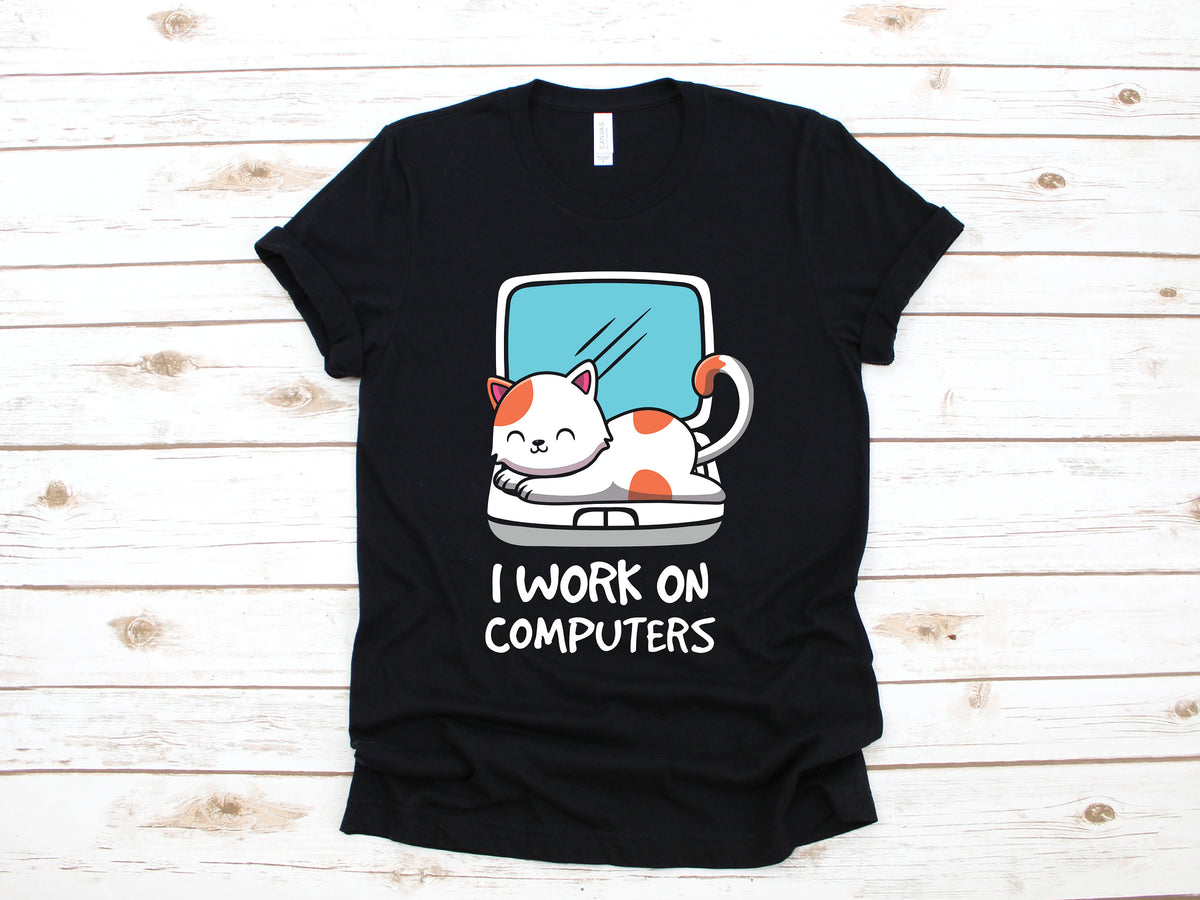 Funny Cat I Work On Computers Shirt Computer Cat TShirt Coder Shirt Computer Science Major Gift Long Sleeve Hoodie Sweatshirt Hoodie – Feel-Good Design · Trending Graphic Apparel