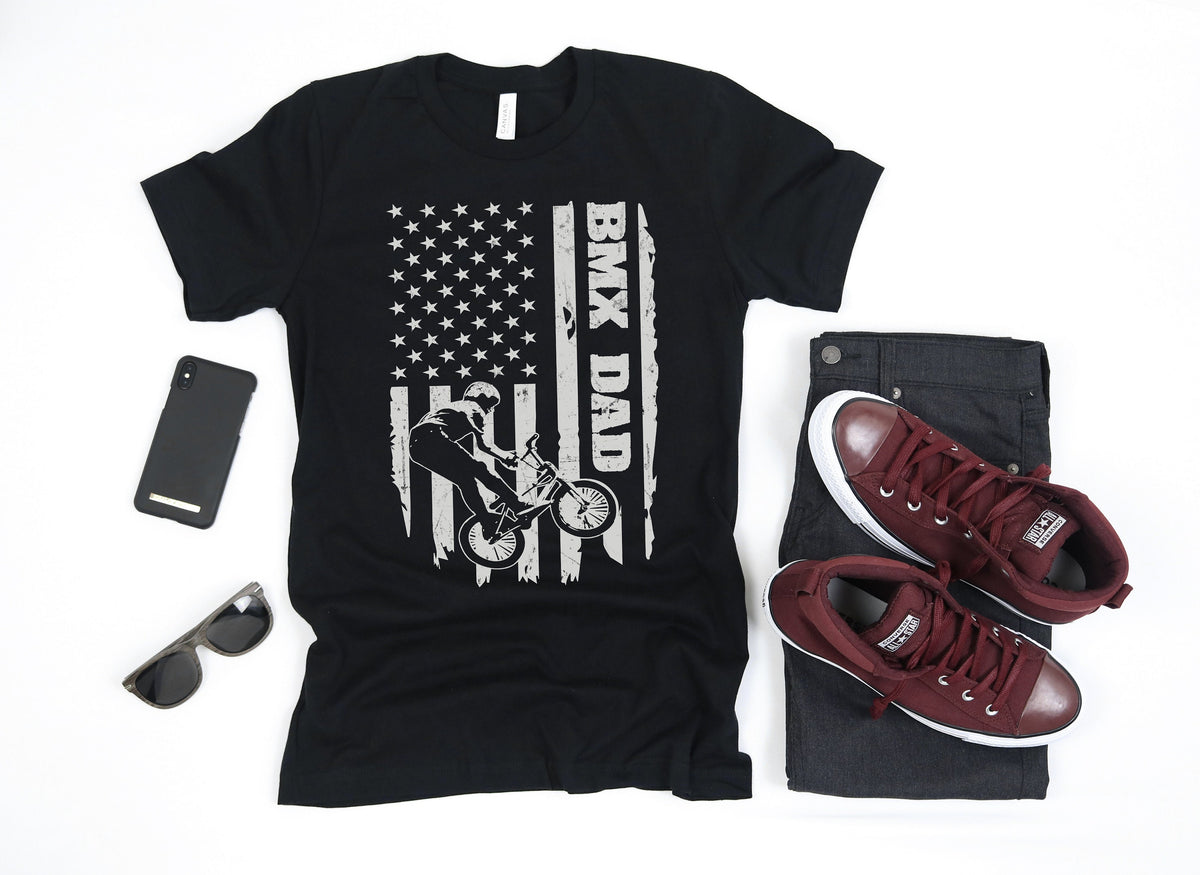 BMX Dad Shirt Cycling Cyclist American Flag USA Apparel Bicycle Gift BMX Fathers Day TShirt Long Sleeve Sweatshirt Hoodie Tank Top Hoodie – Fan Favorite · Trending Graphic Apparel